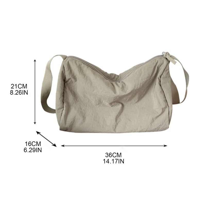 Women's Casual Satchels All-matching Crossbody Bags Simple Shoulder Bag with Adjustable Strap Stylish Nylon Schoolbag