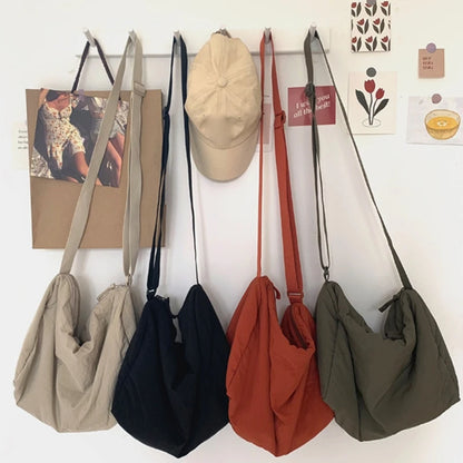 Women's Casual Satchels All-matching Crossbody Bags Simple Shoulder Bag with Adjustable Strap Stylish Nylon Schoolbag