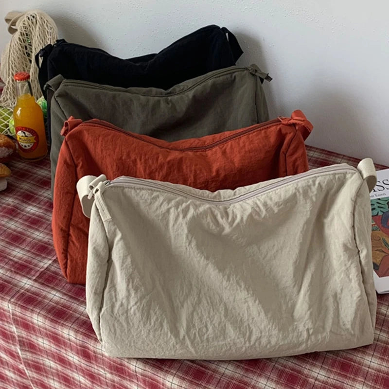 Women's Casual Satchels All-matching Crossbody Bags Simple Shoulder Bag with Adjustable Strap Stylish Nylon Schoolbag