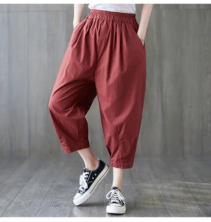 Women's  Drawstring Stretch Cropped Capris Pants Sweatpants