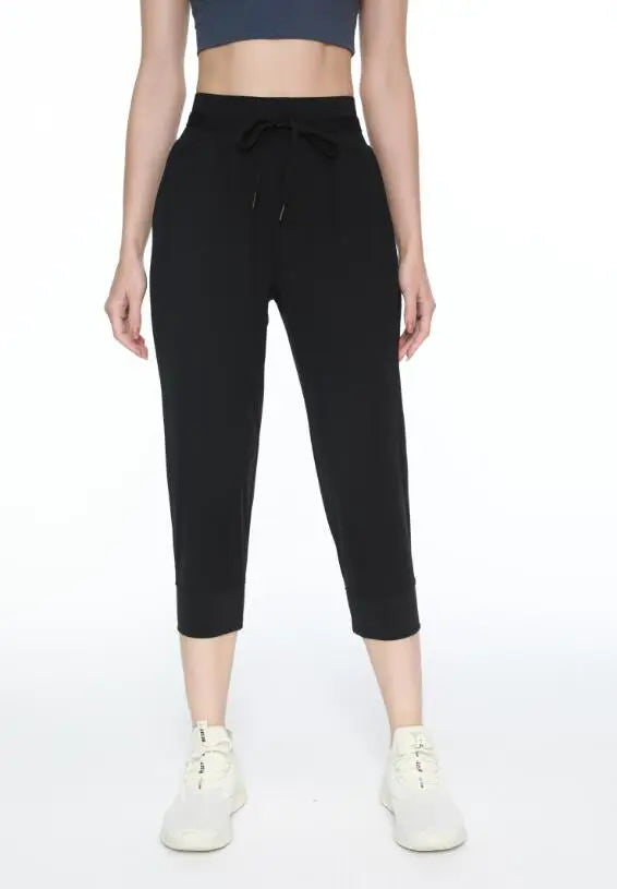 Women's Drawstring Stretch Cropped TrousersSporty Pants Sweatpants