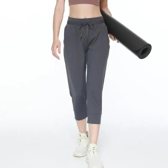 Women's Drawstring Stretch Cropped TrousersSporty Pants Sweatpants
