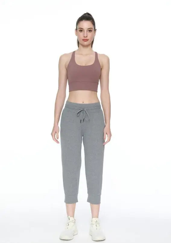 Women's Drawstring Stretch Cropped TrousersSporty Pants Sweatpants