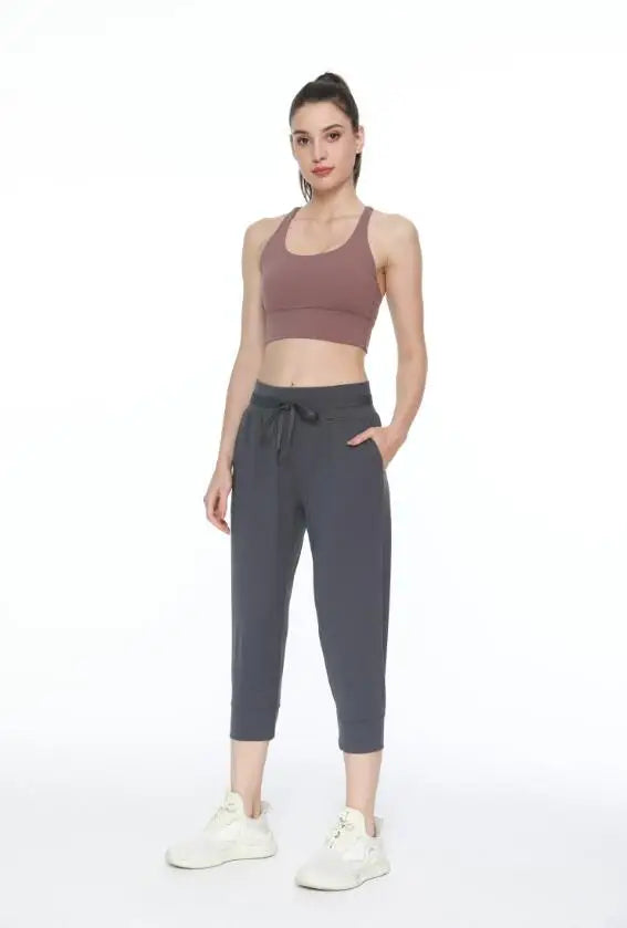 Women's Drawstring Stretch Cropped TrousersSporty Pants Sweatpants