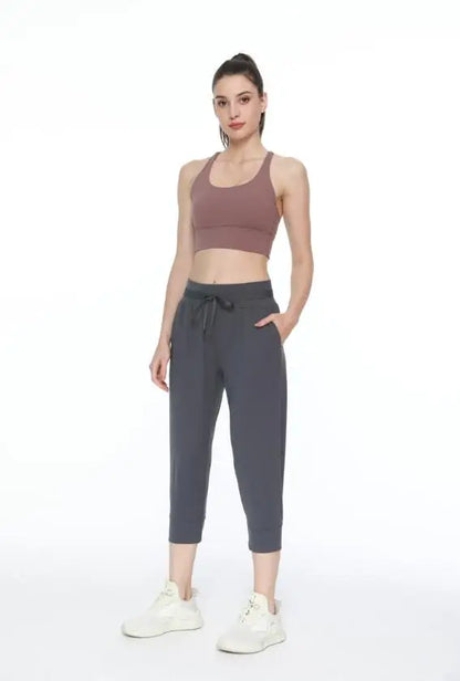 Women's Drawstring Stretch Cropped TrousersSporty Pants Sweatpants