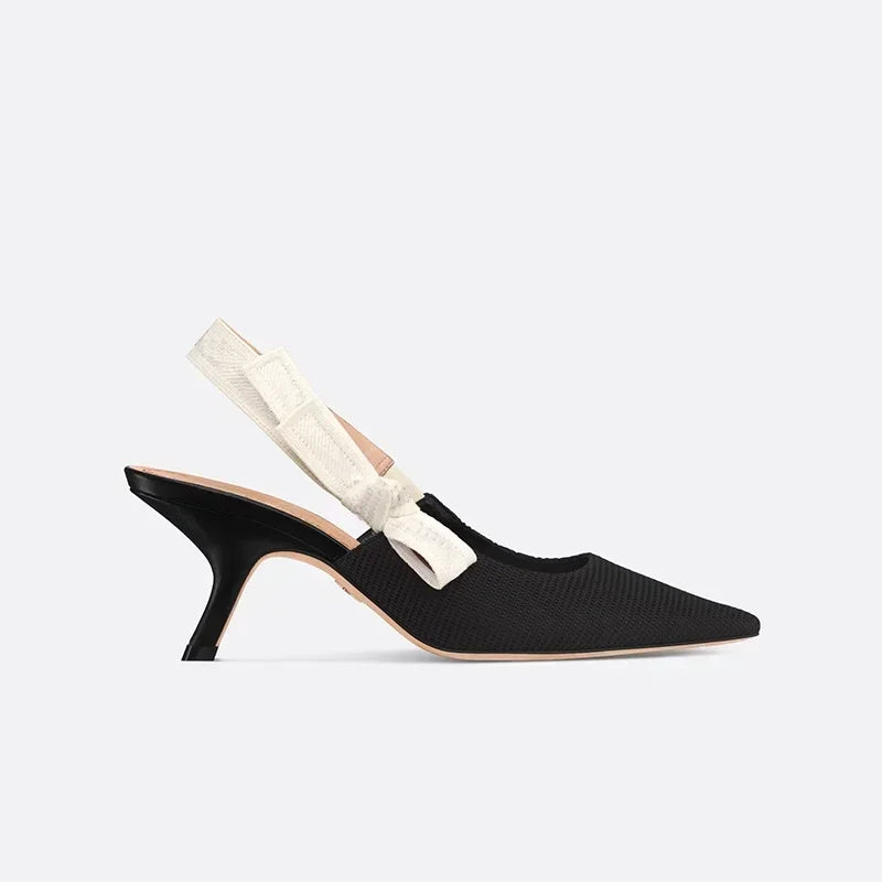 Women's Embroidery Slingback Pumps High Heel Shoes Ladies Brand Thin Heels Shoes Designer Shoes Luxury Brand Women Sandals 6.5cm