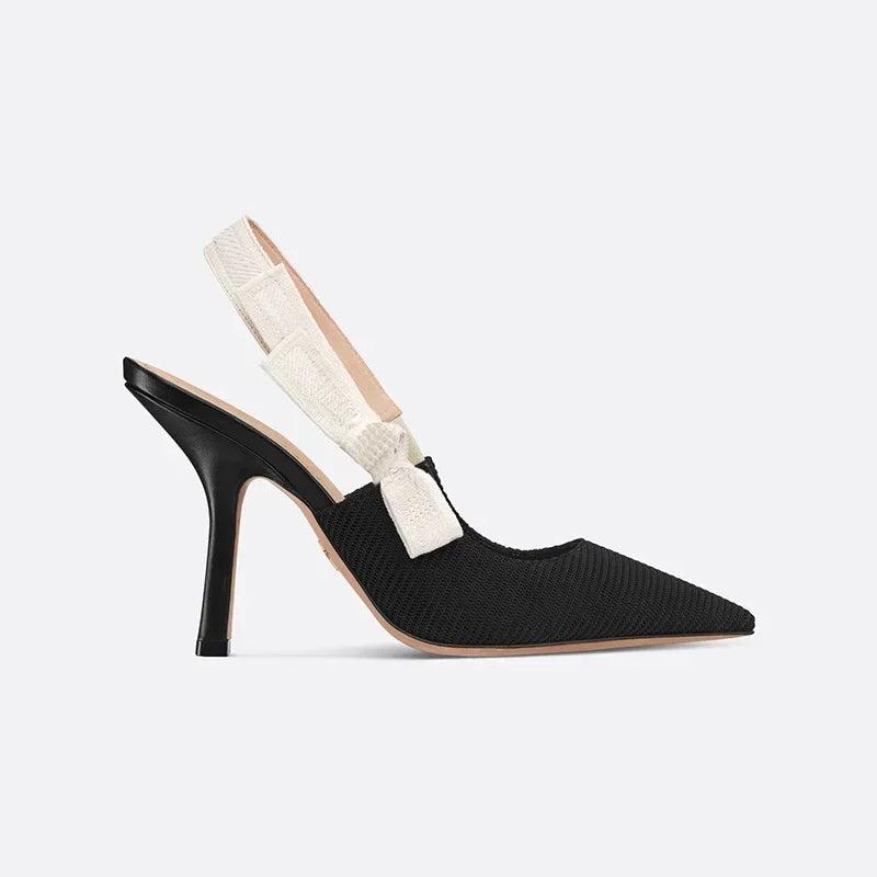 Women's Embroidery Slingback Pumps High Heel Shoes Ladies Brand Thin Heels Shoes Designer Shoes Luxury Brand Women Sandals 6.5cm