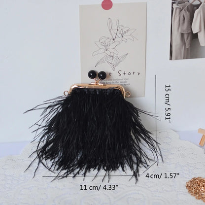 Women's Evening Bag Plush Feather Clutch Purse Mini Crossbody Bag Evening Handbag with Detachable Chain for Prom Party