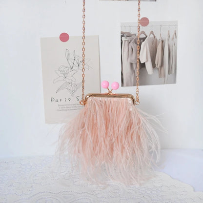Women's Evening Bag Plush Feather Clutch Purse Mini Crossbody Bag Evening Handbag with Detachable Chain for Prom Party