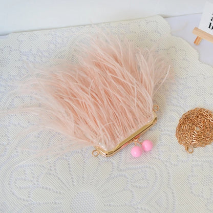 Women's Evening Bag Plush Feather Clutch Purse Mini Crossbody Bag Evening Handbag with Detachable Chain for Prom Party
