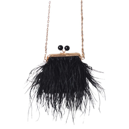 Women's Evening Bag Plush Feather Clutch Purse Mini Crossbody Bag Evening Handbag with Detachable Chain for Prom Party