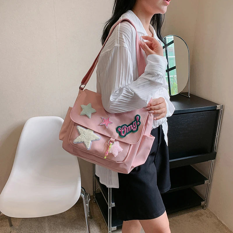 Women's Fashion Canvas Shoulder Bags Designer Large-capacity Ladies Leisure Light Crossbody Bags Female Trend Shopping Bags