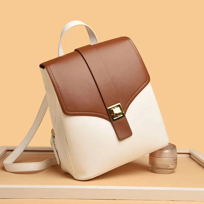 Women's Fashion Leather Shoulder Bag Popular Color Matching Youth Travel Small Anti-theft Lock Texture Female Backpack