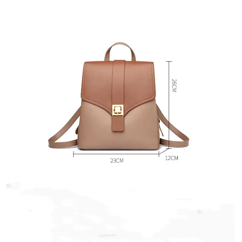 Women's Fashion Leather Shoulder Bag Popular Color Matching Youth Travel Small Anti-theft Lock Texture Female Backpack