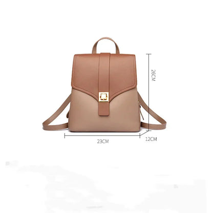 Women's Fashion Leather Shoulder Bag Popular Color Matching Youth Travel Small Anti-theft Lock Texture Female Backpack