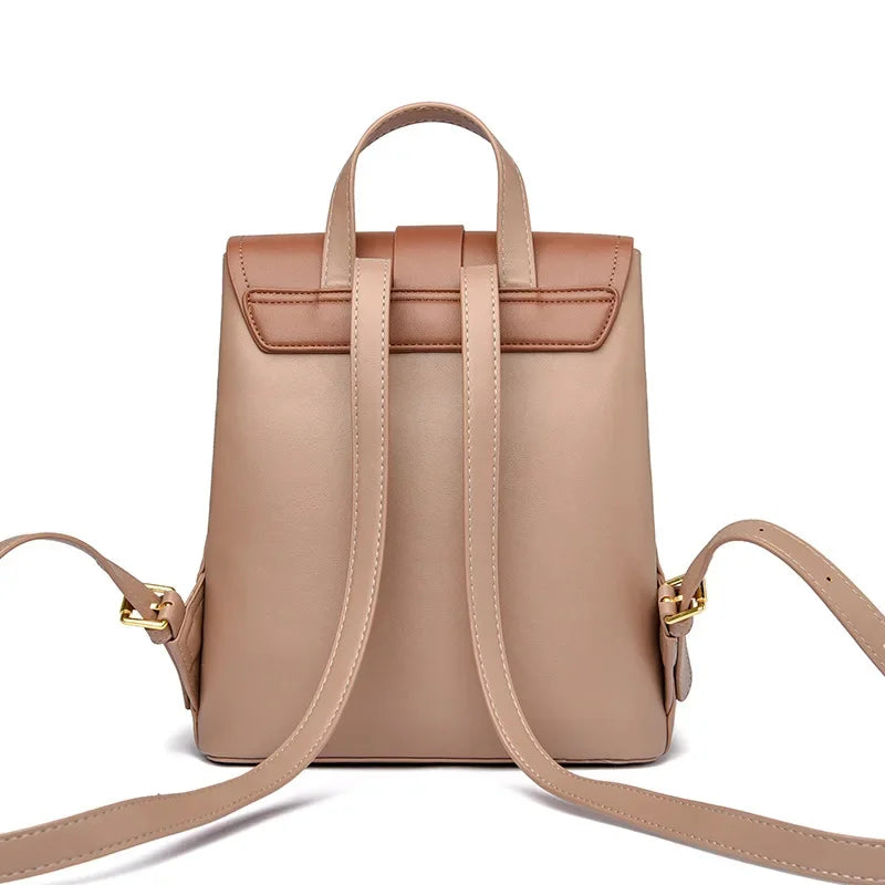 Women's Fashion Leather Shoulder Bag Popular Color Matching Youth Travel Small Anti-theft Lock Texture Female Backpack
