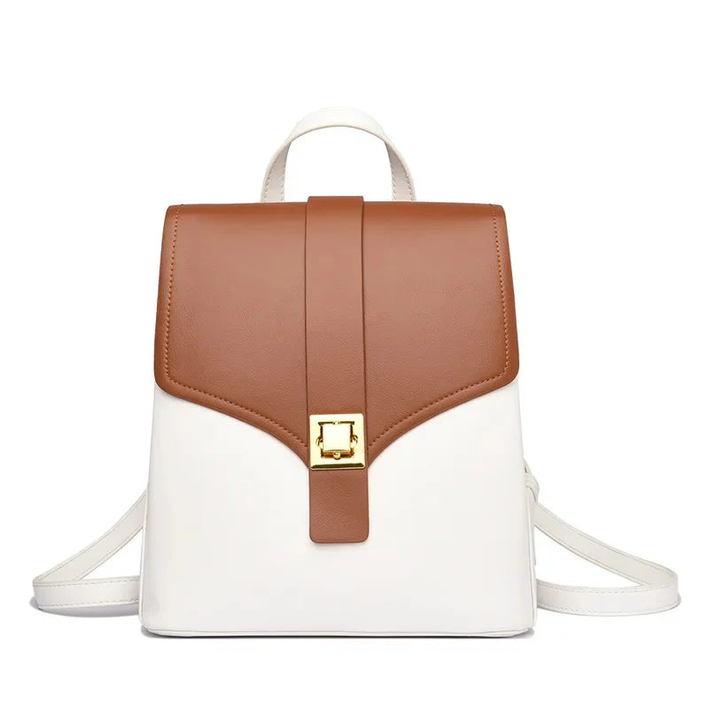 Women's Fashion Leather Shoulder Bag Popular Color Matching Youth Travel Small Anti-theft Lock Texture Female Backpack
