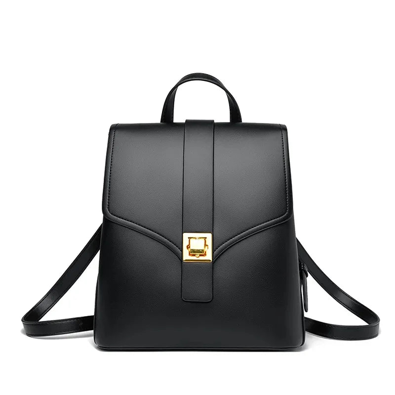 Women's Fashion Leather Shoulder Bag Popular Color Matching Youth Travel Small Anti-theft Lock Texture Female Backpack