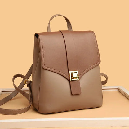 Women's Fashion Leather Shoulder Bag Popular Color Matching Youth Travel Small Anti-theft Lock Texture Female Backpack