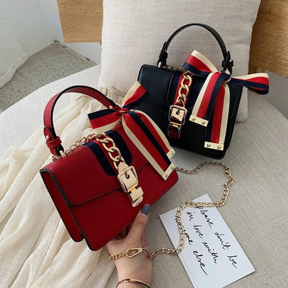 Women's Fashion PU Chain Handbag Female Korean Trend Silk Scarf Shoulder Messenger Ladies All-match Casual Small Square Bag