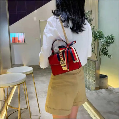 Women's Fashion PU Chain Handbag Female Korean Trend Silk Scarf Shoulder Messenger Ladies All-match Casual Small Square Bag