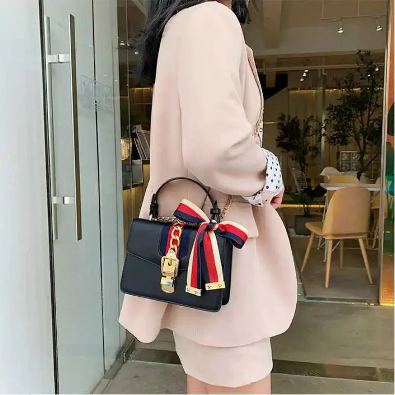 Women's Fashion PU Chain Handbag Female Korean Trend Silk Scarf Shoulder Messenger Ladies All-match Casual Small Square Bag