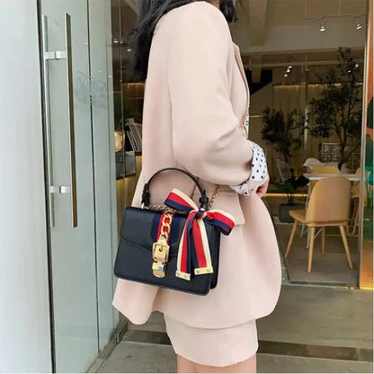 Women's Fashion PU Chain Handbag Female Korean Trend Silk Scarf Shoulder Messenger Ladies All-match Casual Small Square Bag