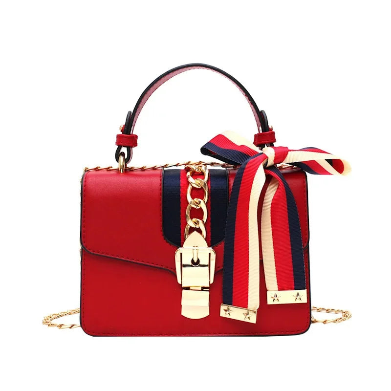 Women's Fashion PU Chain Handbag Female Korean Trend Silk Scarf Shoulder Messenger Ladies All-match Casual Small Square Bag