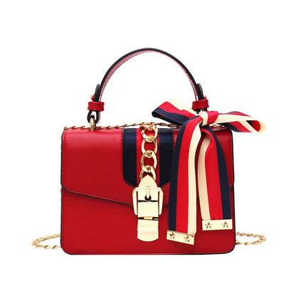 Women's Fashion PU Chain Handbag Female Korean Trend Silk Scarf Shoulder Messenger Ladies All-match Casual Small Square Bag