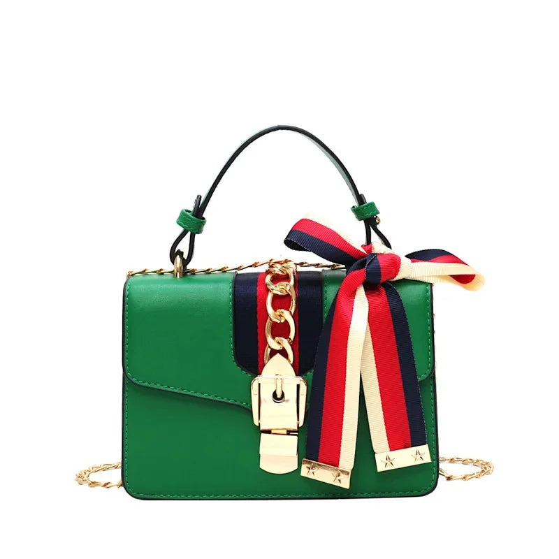 Women's Fashion PU Chain Handbag Female Korean Trend Silk Scarf Shoulder Messenger Ladies All-match Casual Small Square Bag