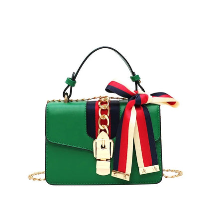 Women's Fashion PU Chain Handbag Female Korean Trend Silk Scarf Shoulder Messenger Ladies All-match Casual Small Square Bag