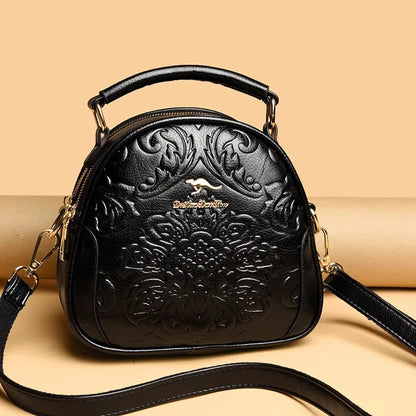 Women's Fashion Printed Shoulder New Small Round High Sense Embossing Process Crossbody Bag Ladies Simple Handbag
