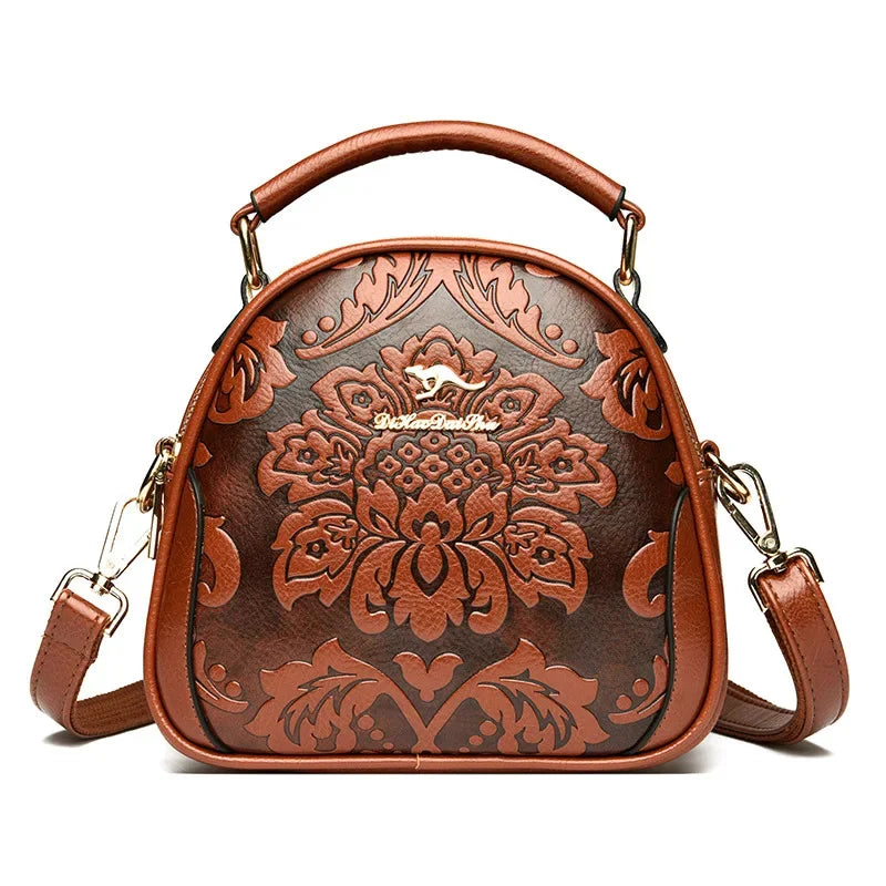Women's Fashion Printed Shoulder New Small Round High Sense Embossing Process Crossbody Bag Ladies Simple Handbag