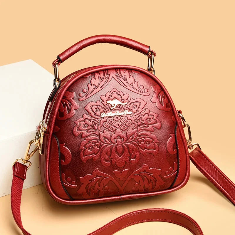 Women's Fashion Printed Shoulder New Small Round High Sense Embossing Process Crossbody Bag Ladies Simple Handbag