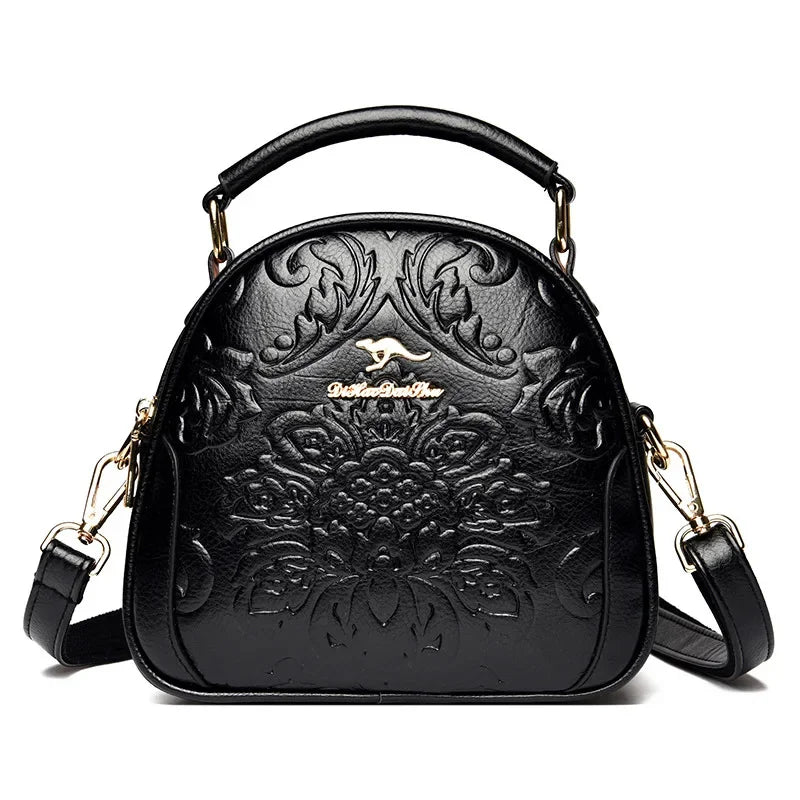 Women's Fashion Printed Shoulder New Small Round High Sense Embossing Process Crossbody Bag Ladies Simple Handbag