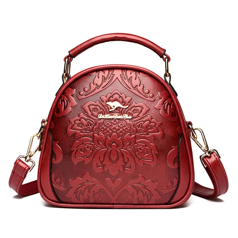 Women's Fashion Printed Shoulder New Small Round High Sense Embossing Process Crossbody Bag Ladies Simple Handbag