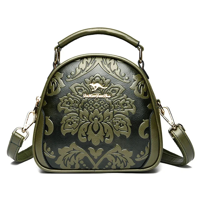 Women's Fashion Printed Shoulder New Small Round High Sense Embossing Process Crossbody Bag Ladies Simple Handbag