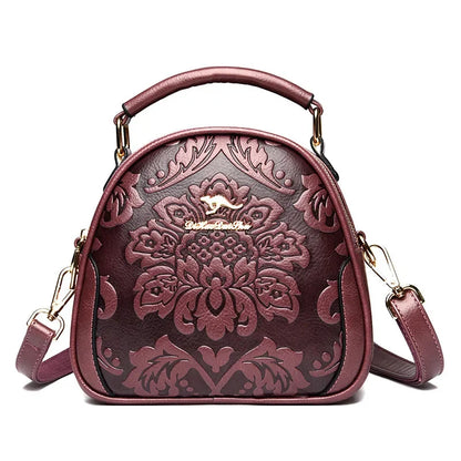 Women's Fashion Printed Shoulder New Small Round High Sense Embossing Process Crossbody Bag Ladies Simple Handbag