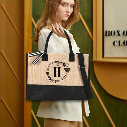 Women's Fashion Retro Design Woven Letter Large Capacity Handheld One Shoulder Crossbody Bag