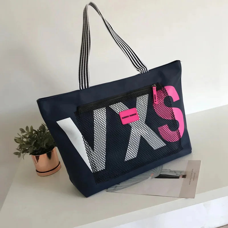 Women's Fashion Shoulder Female Korean Letter Dry Wet Separation Ladies Casual Large Capacity Beach Travel Shopping Bag