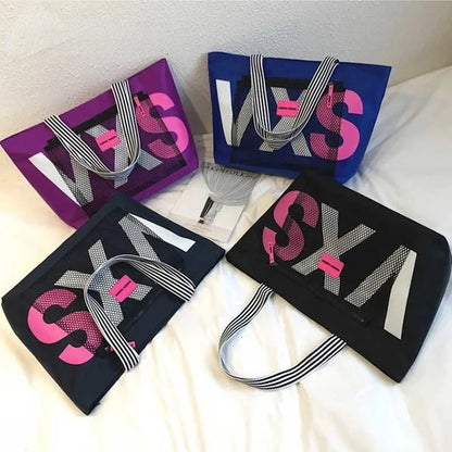 Women's Fashion Shoulder Female Korean Letter Dry Wet Separation Ladies Casual Large Capacity Beach Travel Shopping Bag