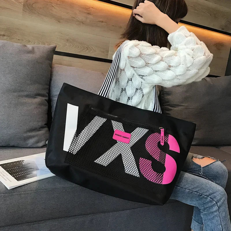 Women's Fashion Shoulder Female Korean Letter Dry Wet Separation Ladies Casual Large Capacity Beach Travel Shopping Bag