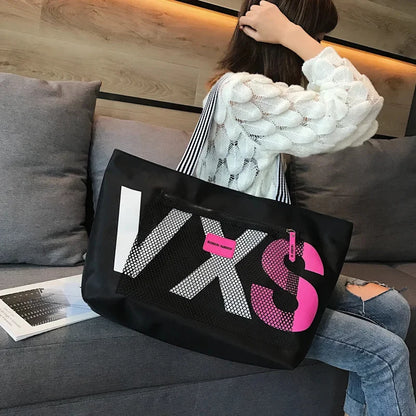 Women's Fashion Shoulder Female Korean Letter Dry Wet Separation Ladies Casual Large Capacity Beach Travel Shopping Bag