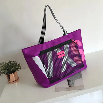Women's Fashion Shoulder Female Korean Letter Dry Wet Separation Ladies Casual Large Capacity Beach Travel Shopping Bag