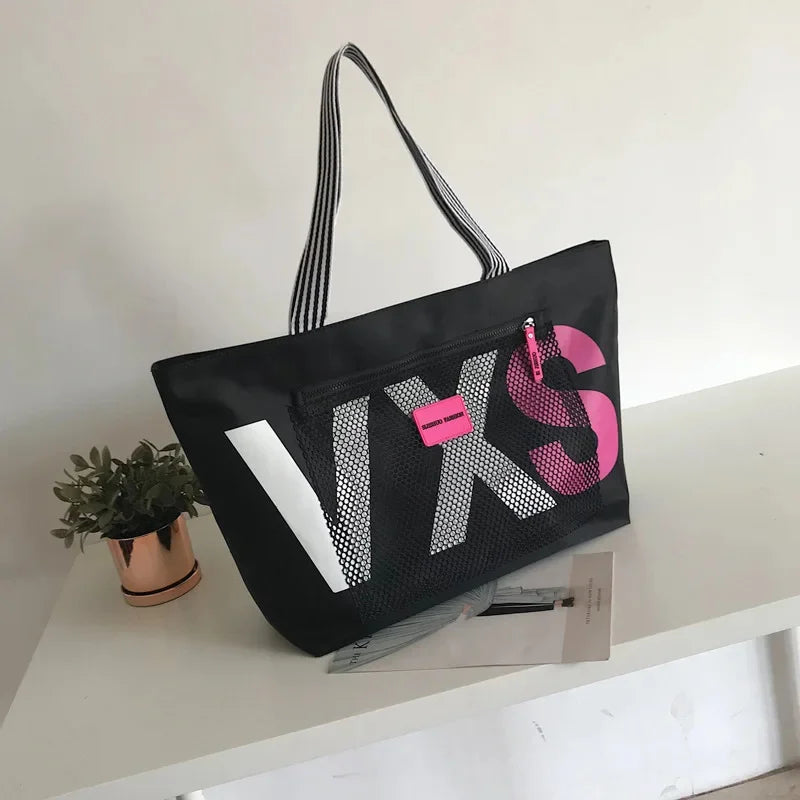 Women's Fashion Shoulder Female Korean Letter Dry Wet Separation Ladies Casual Large Capacity Beach Travel Shopping Bag