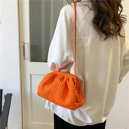 Women's Fashion Terry Cloth Underarm Female Simple Solid Color Shoulder Messenger Ladies Casual Large Capacity Cloud Bag