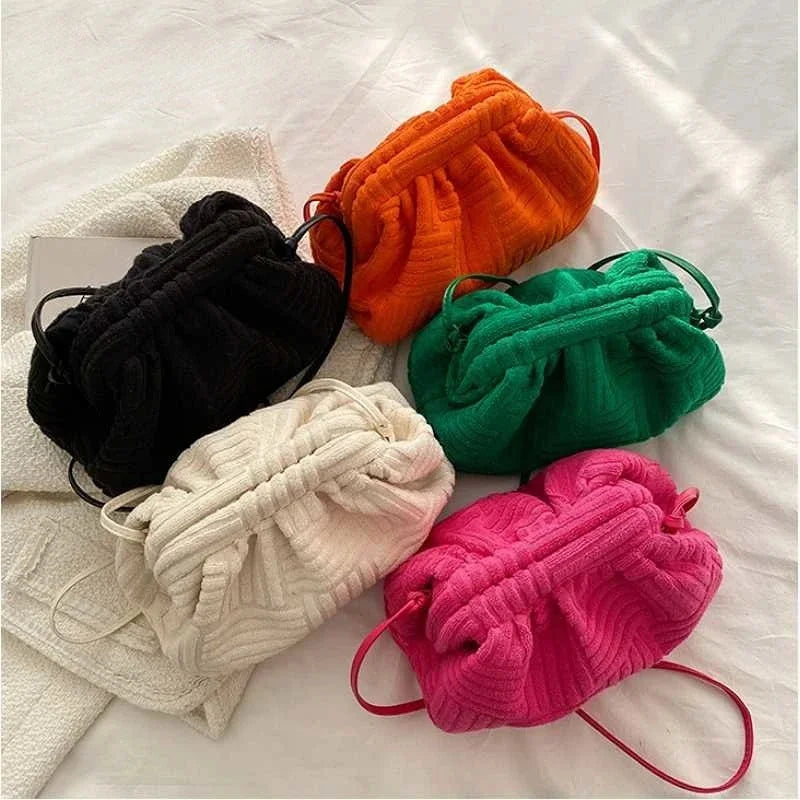 Women's Fashion Terry Cloth Underarm Female Simple Solid Color Shoulder Messenger Ladies Casual Large Capacity Cloud Bag