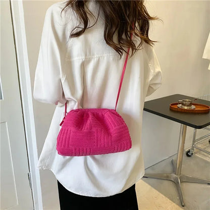 Women's Fashion Terry Cloth Underarm Female Simple Solid Color Shoulder Messenger Ladies Casual Large Capacity Cloud Bag