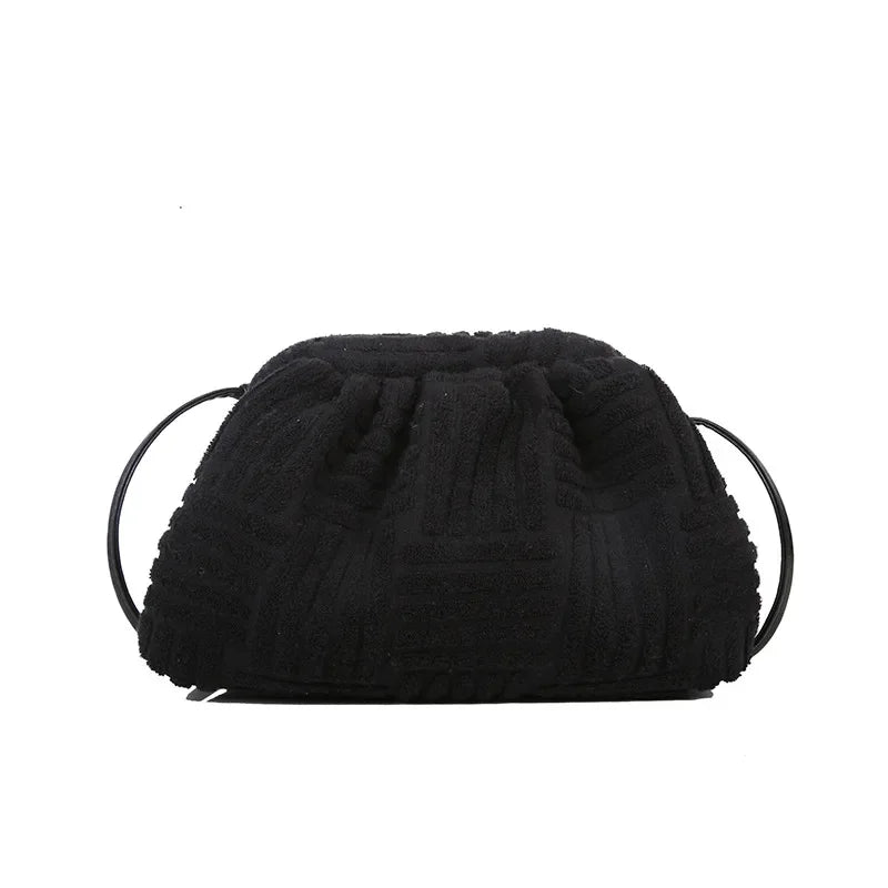 Women's Fashion Terry Cloth Underarm Female Simple Solid Color Shoulder Messenger Ladies Casual Large Capacity Cloud Bag