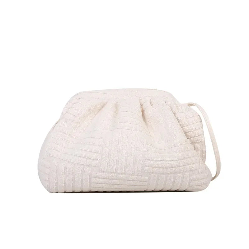 Women's Fashion Terry Cloth Underarm Female Simple Solid Color Shoulder Messenger Ladies Casual Large Capacity Cloud Bag